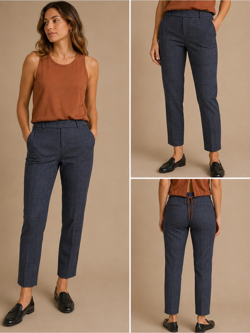 Old Navy High Rise Pixie Ankle Grid Plaid Stretch Trousers Gray Black Size 4